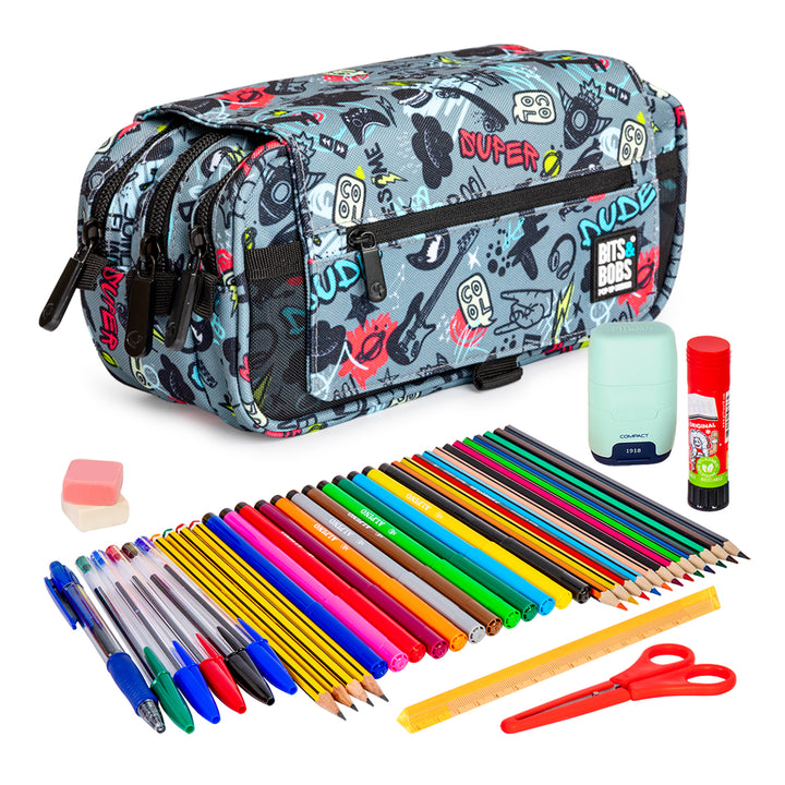 ColePack Design - Estuche Triple de 3 Cremalleras con Material Escolar Incluido. Awesome