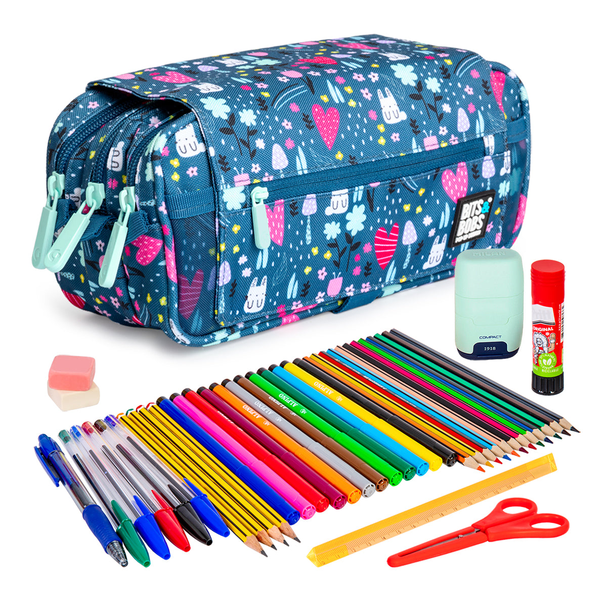ColePack Design - Estuche Triple de 3 Cremalleras con Material Escolar Incluido. Park