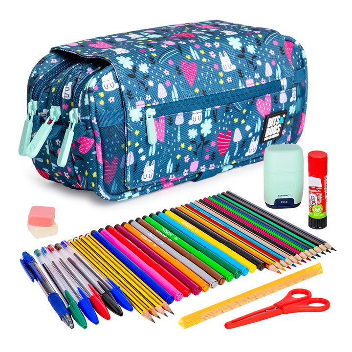 ColePack Design - Estuche Triple de 3 Cremalleras con Material Escolar Incluido. Park