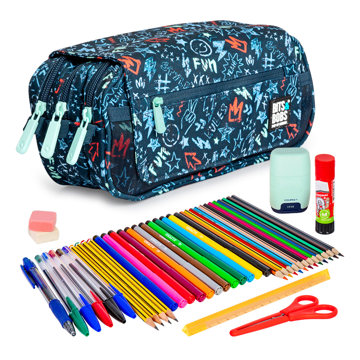 ColePack Design - Estuche Triple de 3 Cremalleras con Material Escolar Incluido. Peace