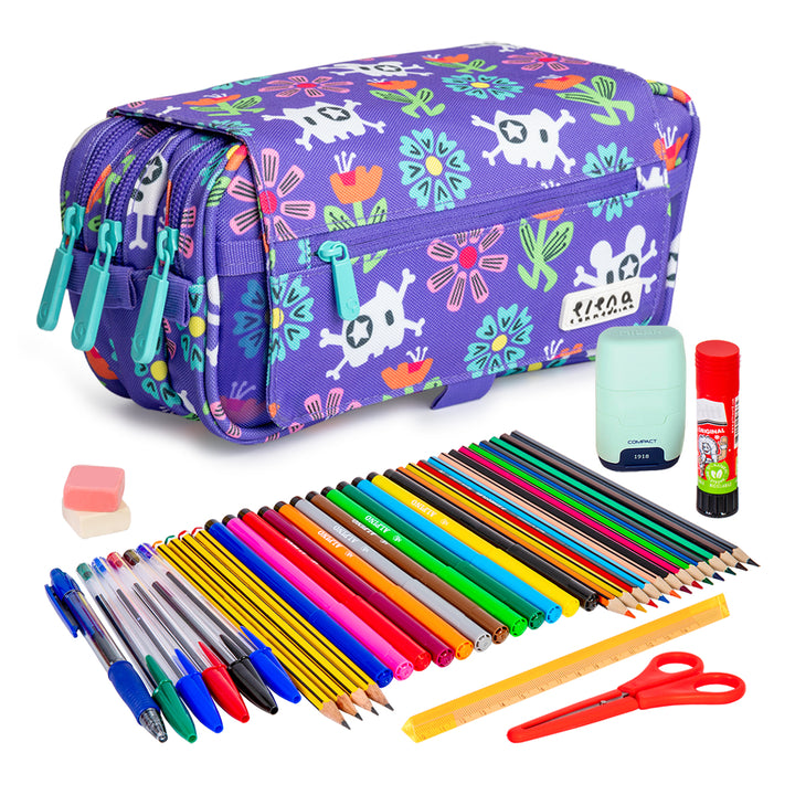 ColePack Design - Estuche Triple de 3 Cremalleras con Material Escolar Incluido. Pirate