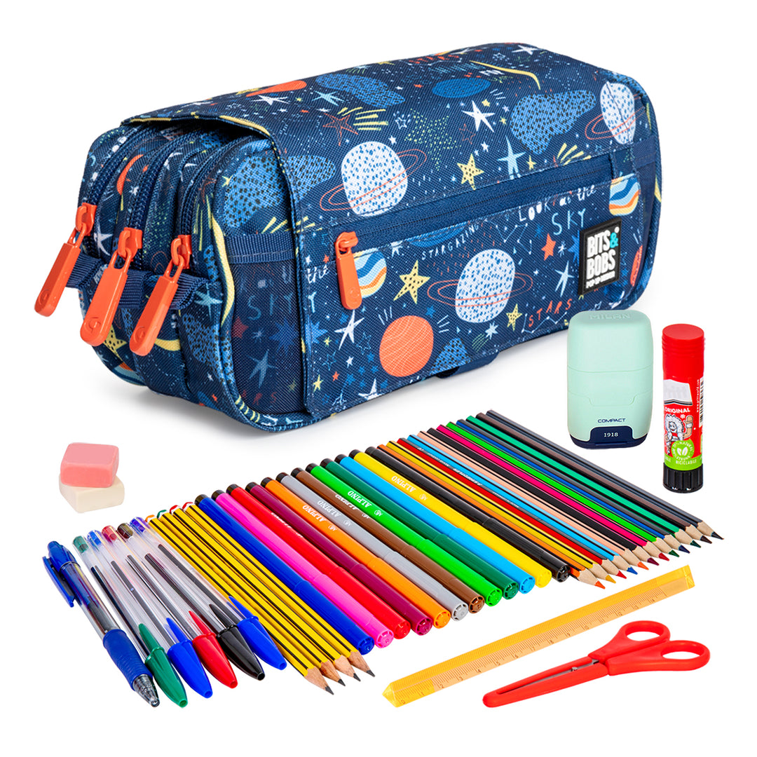 ColePack Design - Estuche Triple de 3 Cremalleras con Material Escolar Incluido. Planets