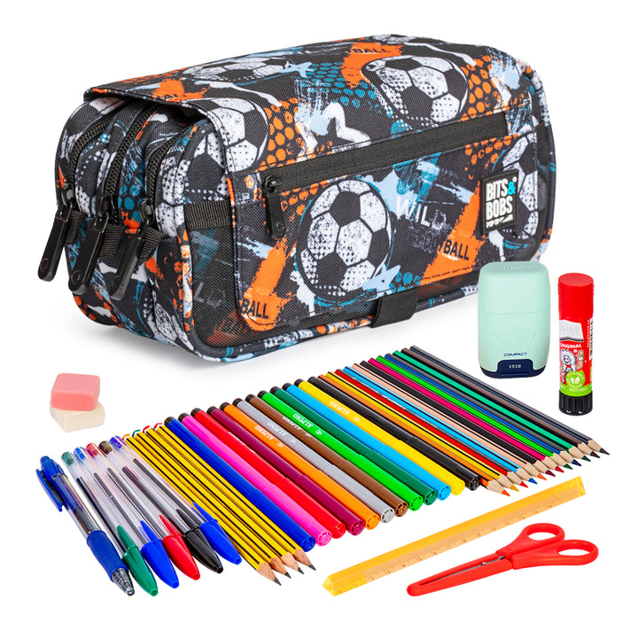 ColePack Design - Estuche Triple de 3 Cremalleras con Material Escolar Incluido. Wild Football
