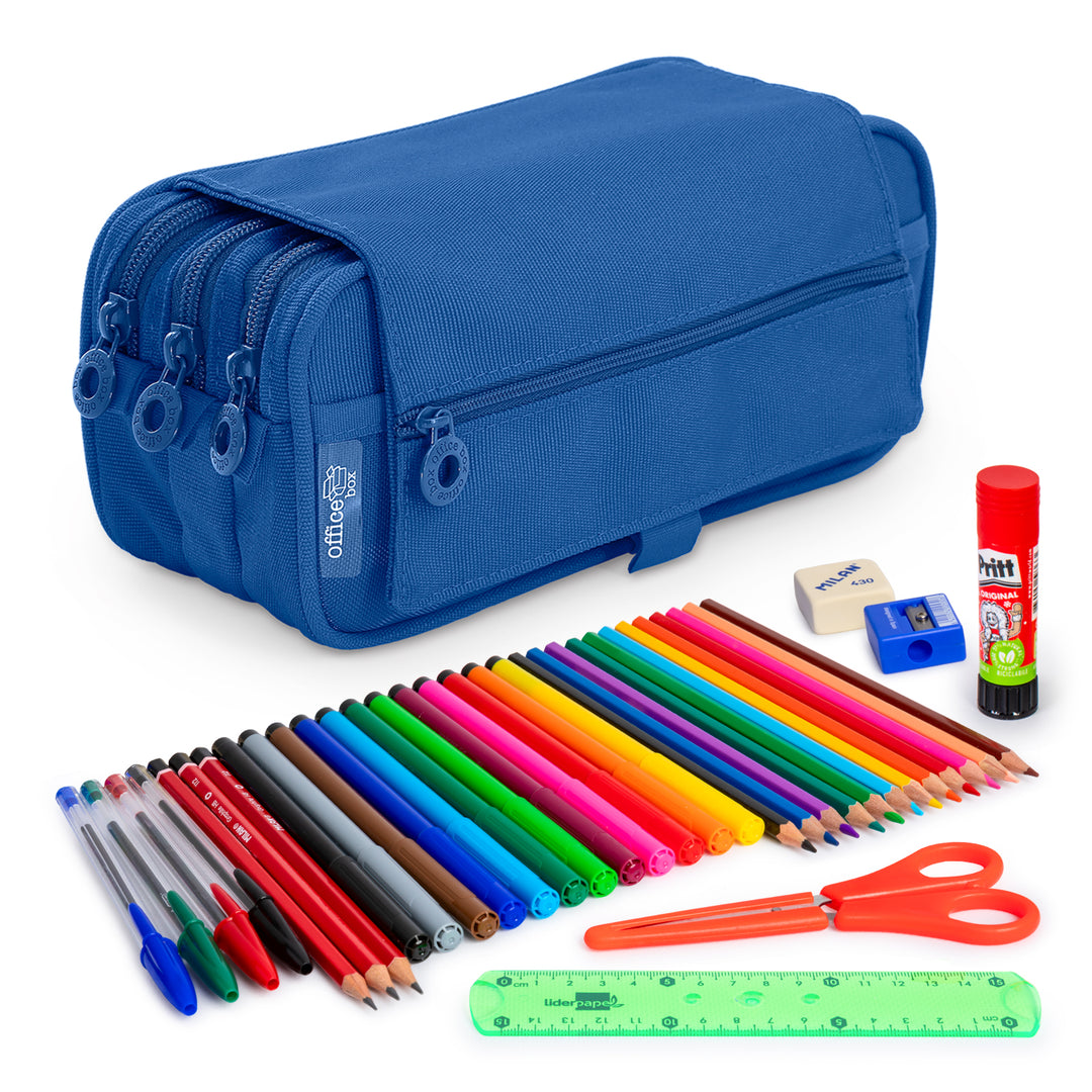 ColePack Eco - Estuche Triple de 3 Cremalleras con Material Escolar Incluido. Azul OscuroColePack Eco - Estuche Triple de 3 Cremalleras con Material Escolar Incluido. Azul Oscuro