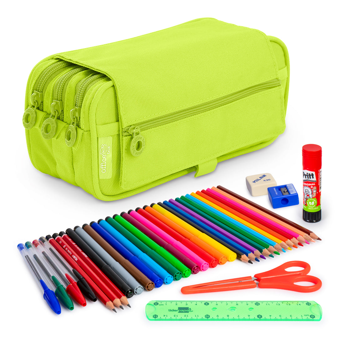 ColePack Eco - Estuche Triple de 3 Cremalleras con Material Escolar Incluido. Lima