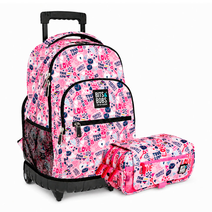 Grafoplás Design - Kit de Estuche y Mochila Escolar con Carrito Integrado. True Love