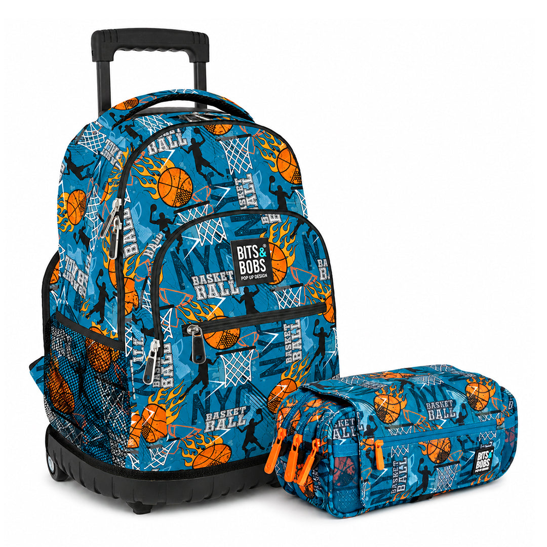 Grafoplás Design - Kit de Estuche y Mochila Escolar con Carrito Integrado. Basketball