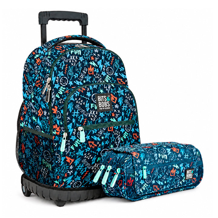 Grafoplás Design - Kit de Estuche y Mochila Escolar con Carrito Integrado. Peace