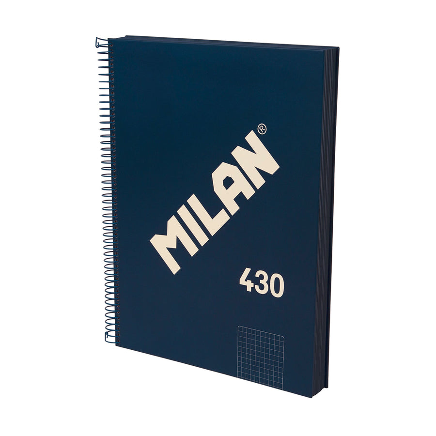 MILAN 430 - Cuaderno A4 Espiral y Tapa Dura. Papel Cuadriculado 120 Hojas 95gr Azul