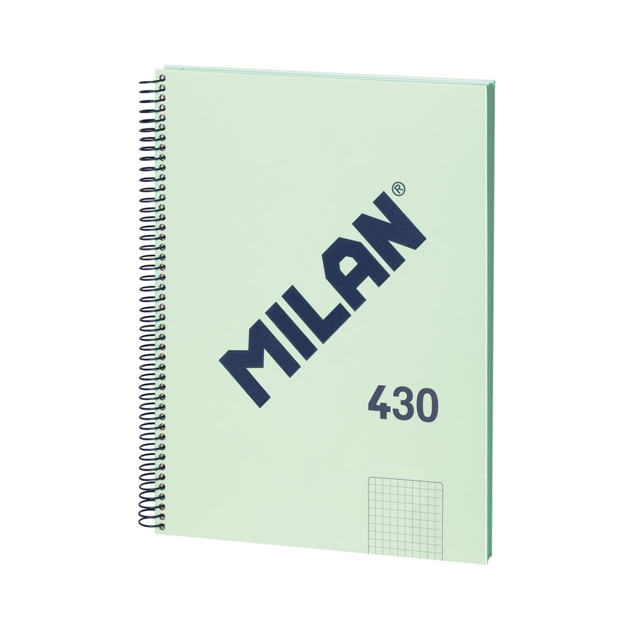 MILAN 430 - Cuaderno A4 Espiral y Tapa Dura. Papel Cuadriculado 80 Hojas 95gr Verde