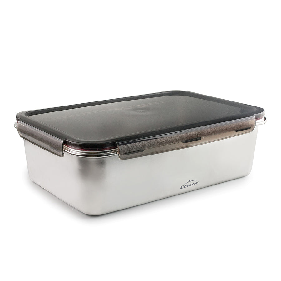 LACOR EcoInox Pro - Recipiente Rectangular de 6.5L en Acero Inoxidable. Apto Nevera y Horno