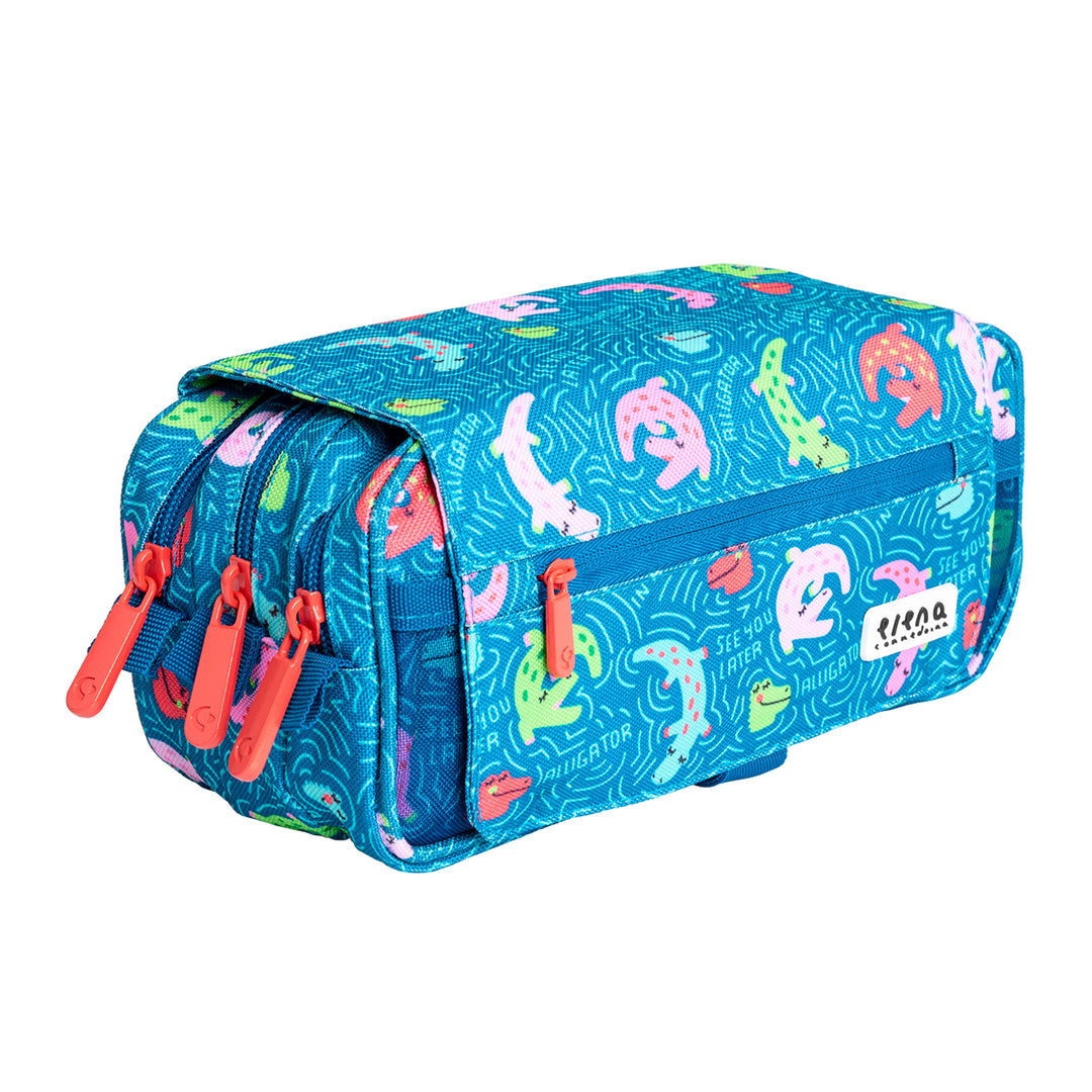 Grafoplás Design - Estuche Portatodo Triple con Solapa para Material Escolar. Alligator