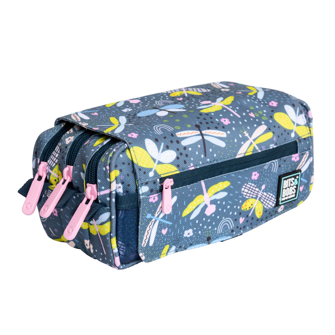 Grafoplás Design - Estuche Portatodo Triple con Solapa para Material Escolar. Dragon Fly