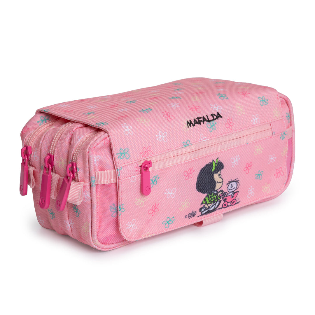 Grafoplás Design - Estuche Portatodo Triple con Solapa para Material Escolar. Mafalda Cart
