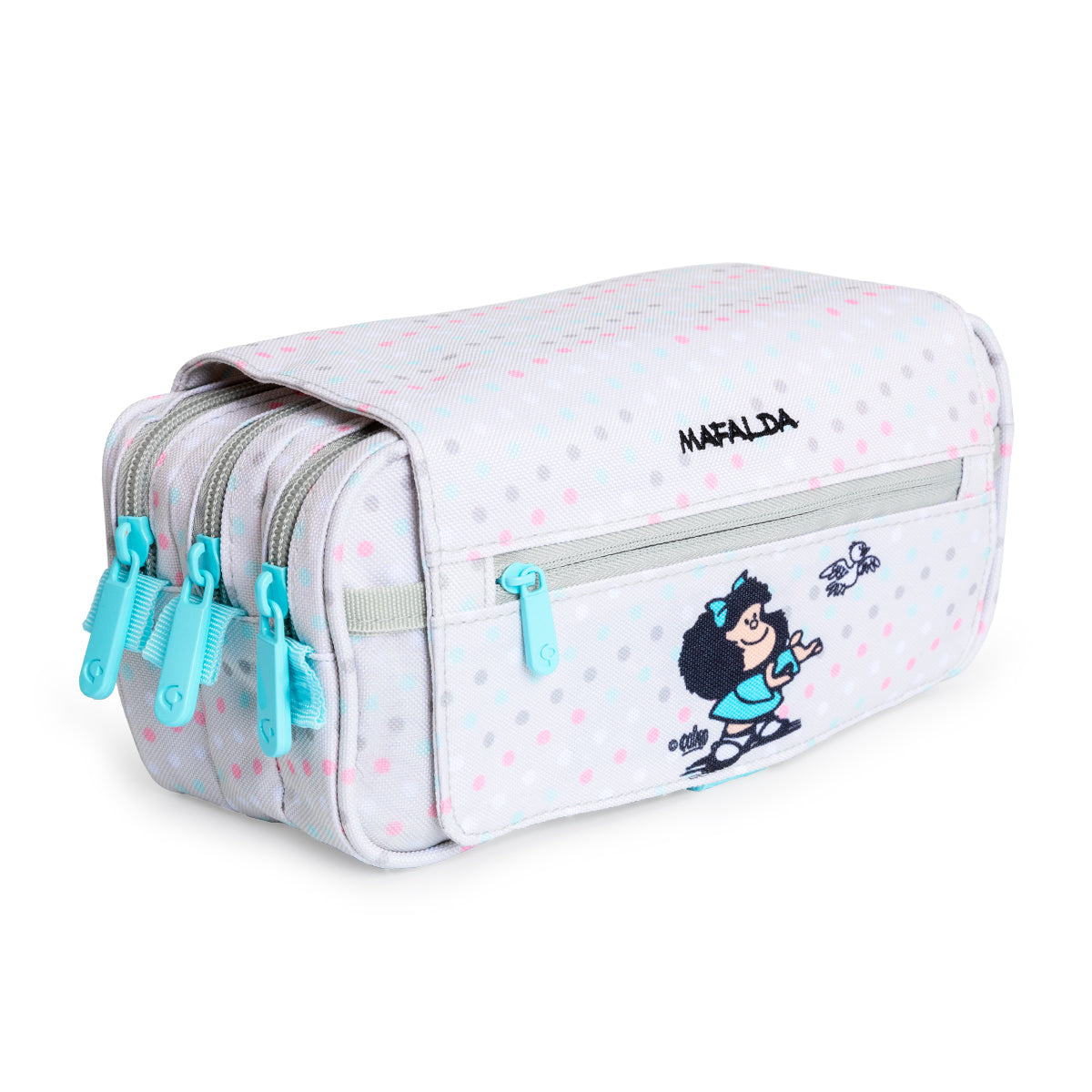 Grafoplás Design - Estuche Portatodo Triple con Solapa para Material Escolar. Mafalda Bird