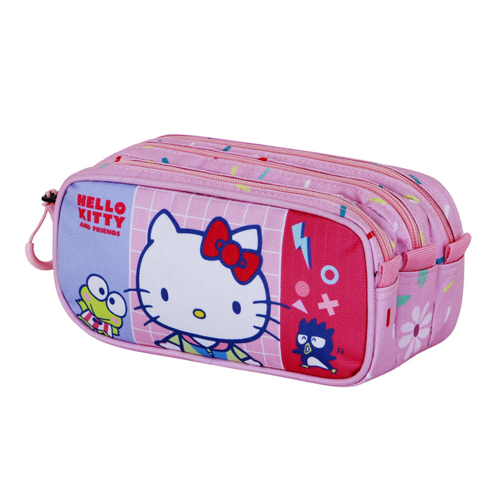 HELLO KITTY Videogame - Estuche Escolar Triple Portatodo Tres Cremalleras TRICK FAN Rosa