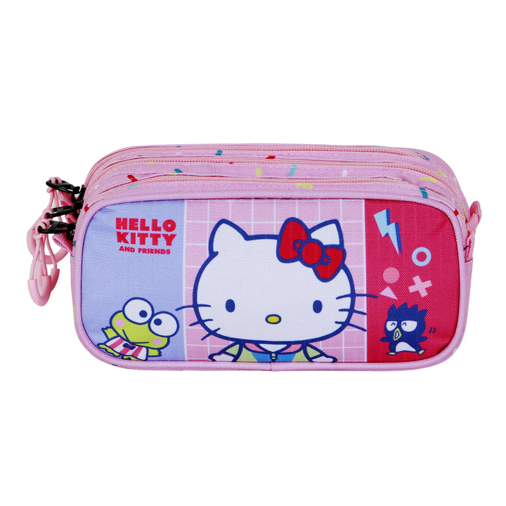 HELLO KITTY Videogame - Estuche Escolar Triple Portatodo Tres Cremalleras TRICK FAN Rosa