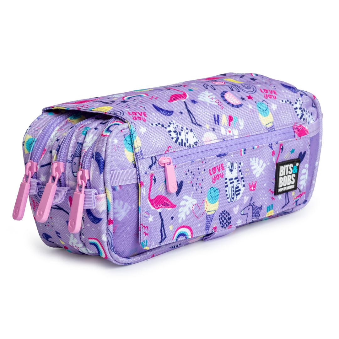 Grafoplás Design - Estuche Portatodo Triple con Solapa para Material Escolar. Happy