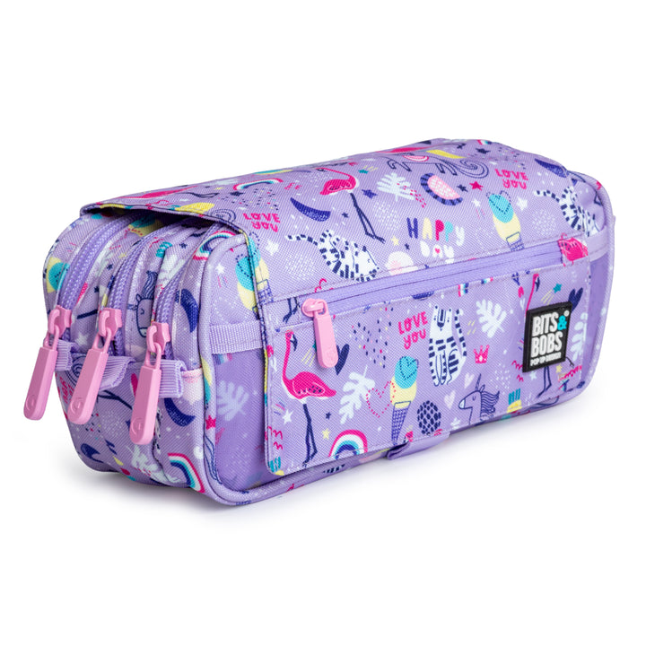 Grafoplás Design - Estuche Portatodo Triple con Solapa para Material Escolar. Happy