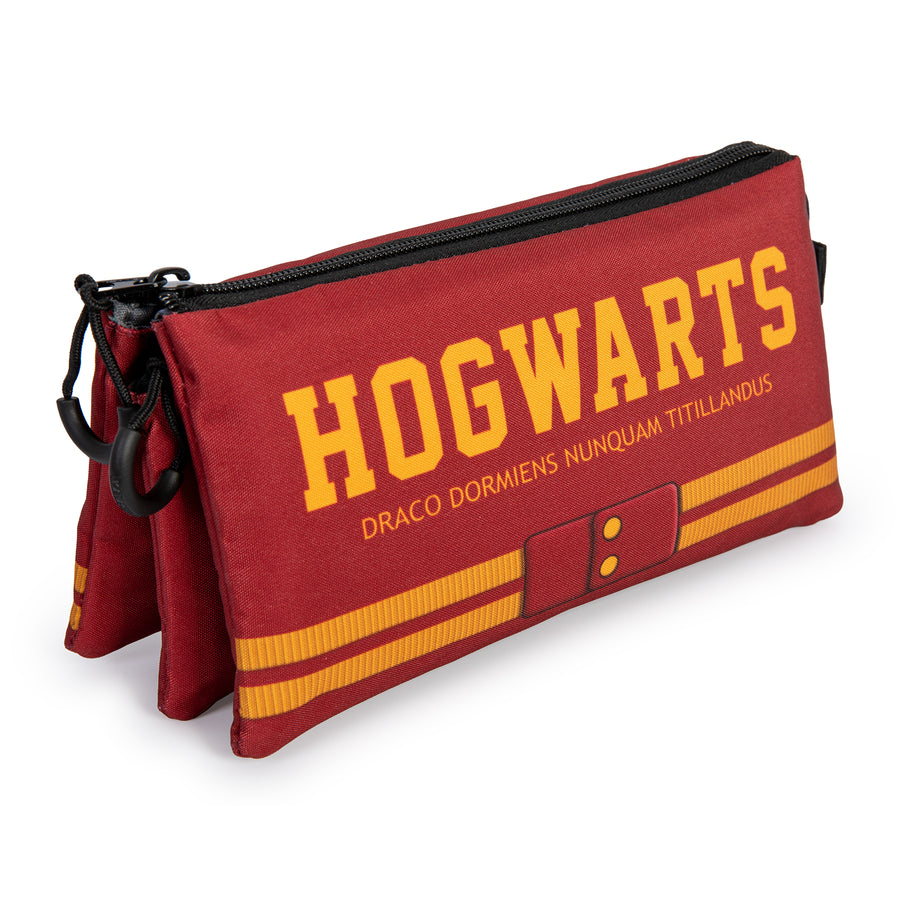 HARRY POTTER Gryffindor - Estuche Escolar Triple Portatodo con 2 Cremalleras. Rojo