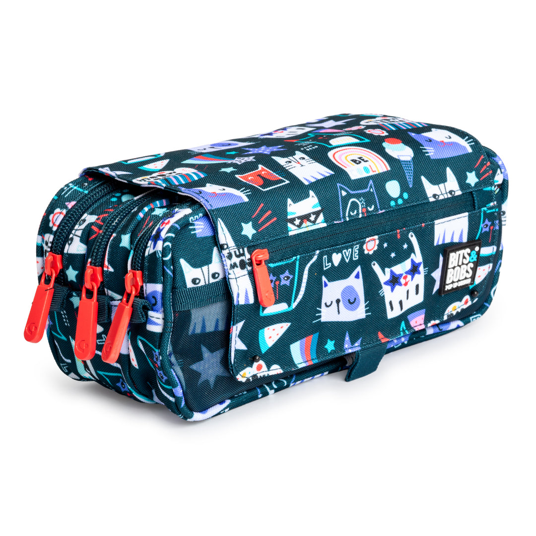 Grafoplás Design - Estuche Portatodo Triple con Solapa para Material Escolar. Miau