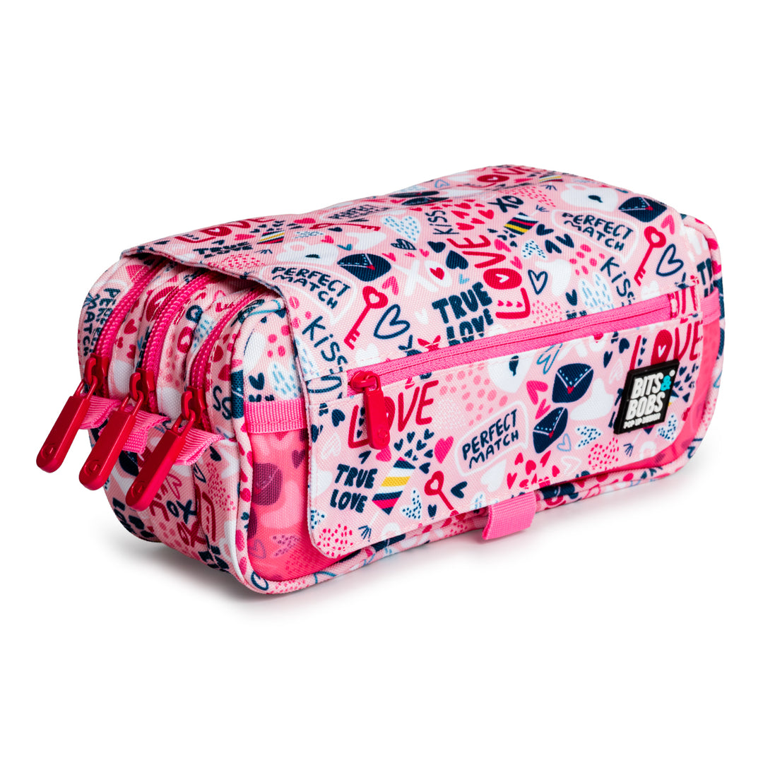 Grafoplás Design - Estuche Portatodo Triple con Solapa para Material Escolar. True Love