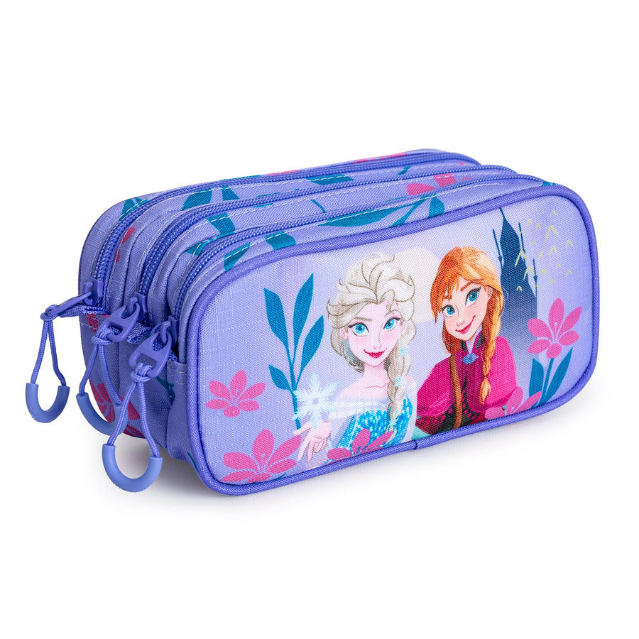 DISNEY Frozen 2 Dear - Estuche Escolar Triple Portatodo Tres Cremalleras TRICK FAN Lila