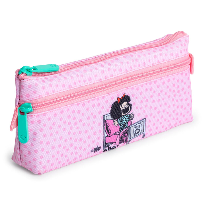 Grafoplás - Estuche Portatodo Plano con 2 Cremalleras de Fácil Apertura. Mafalda Morning