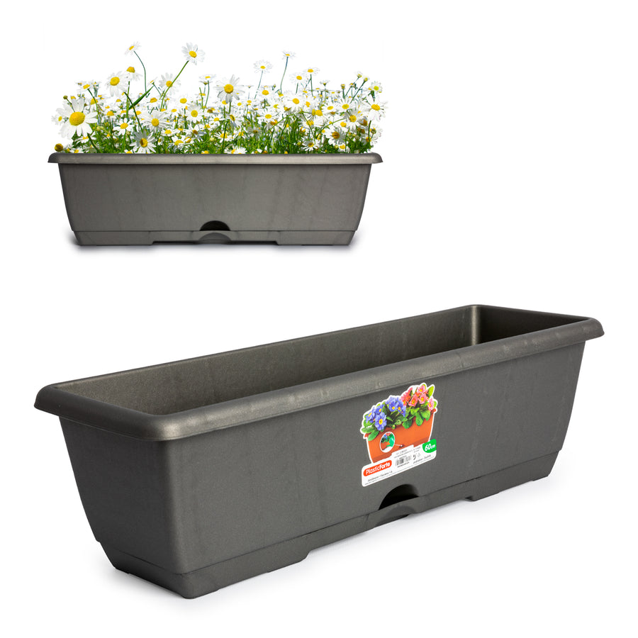 Plastic Forte - Jardinera Rectangular 60 cm con Plato Integrado. Antracita