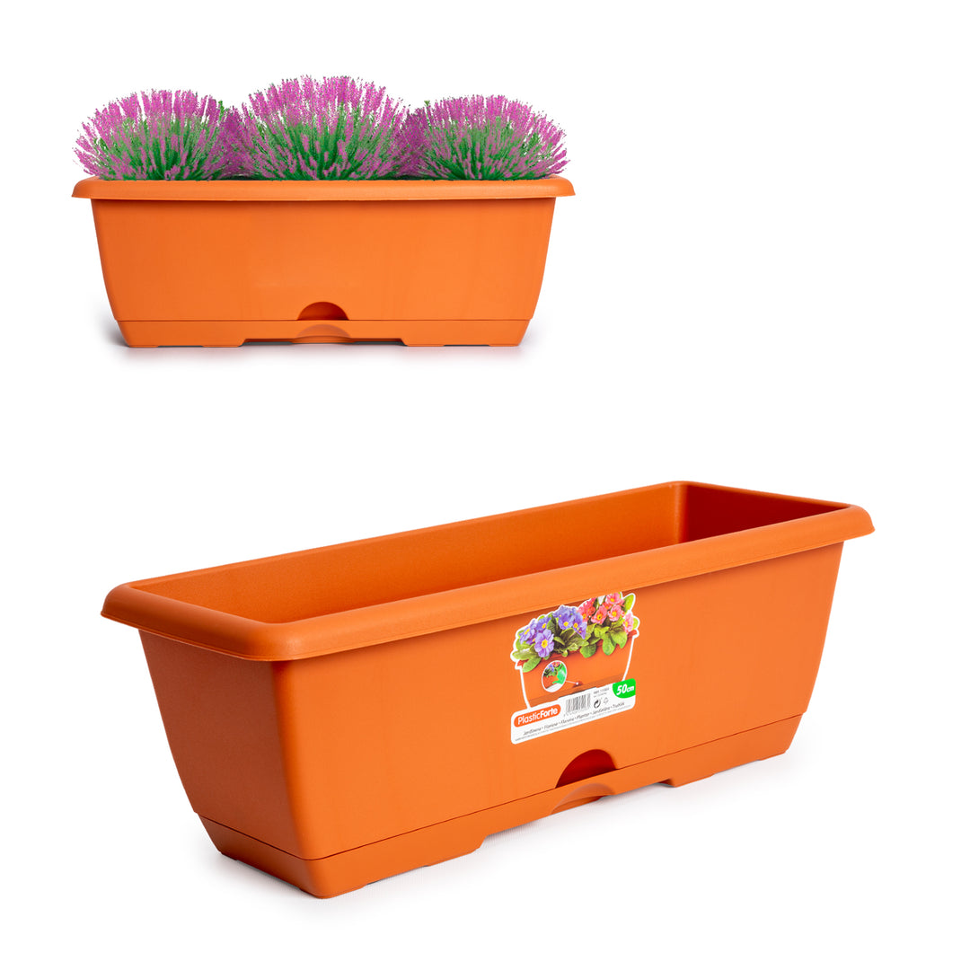 Plastic Forte - Jardinera Rectangular 50 cm con Plato Integrado. Terracota