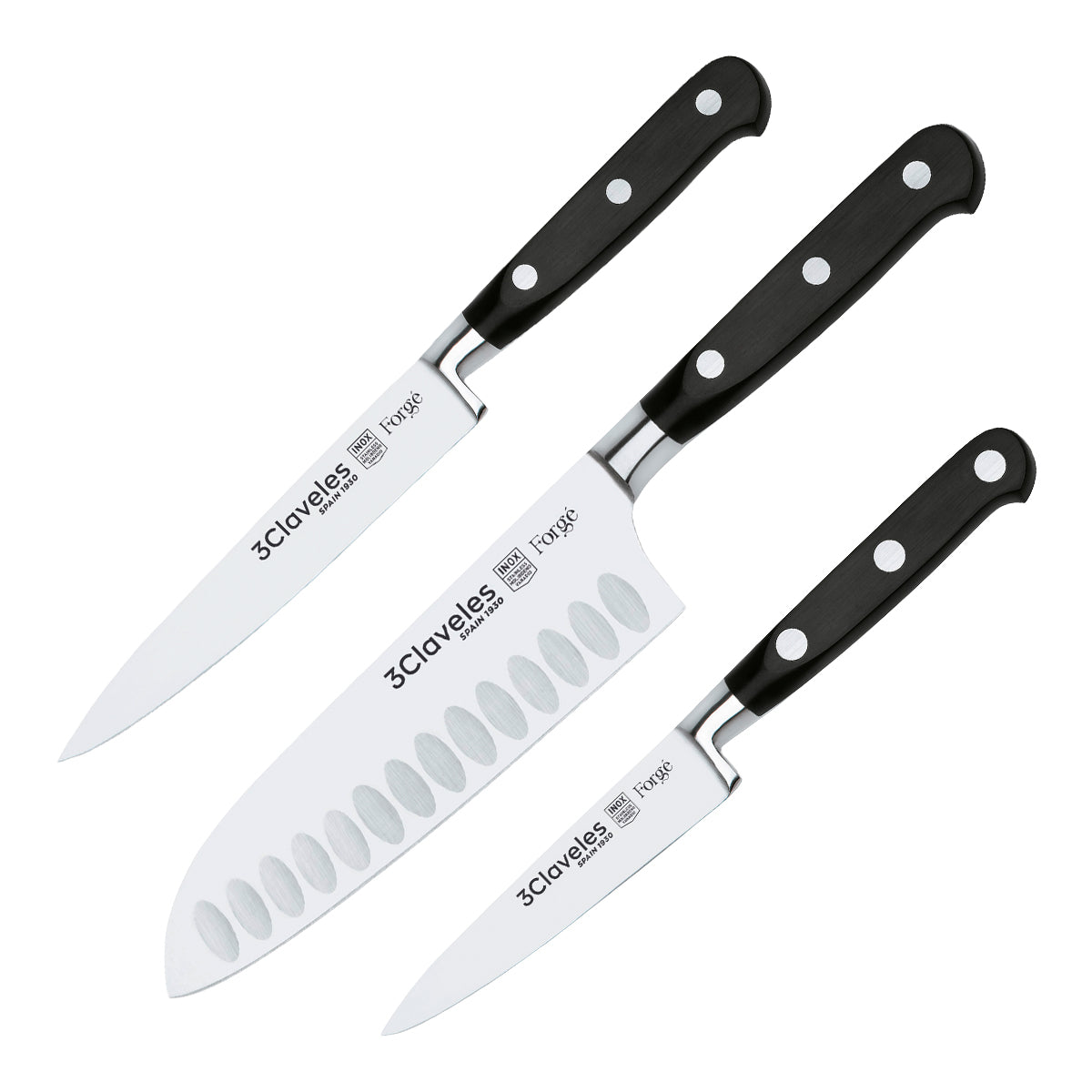 3 Claveles Forgé - Juego de 3 Cuchillos Profesionales Santoku Acero Inoxidable Forjado