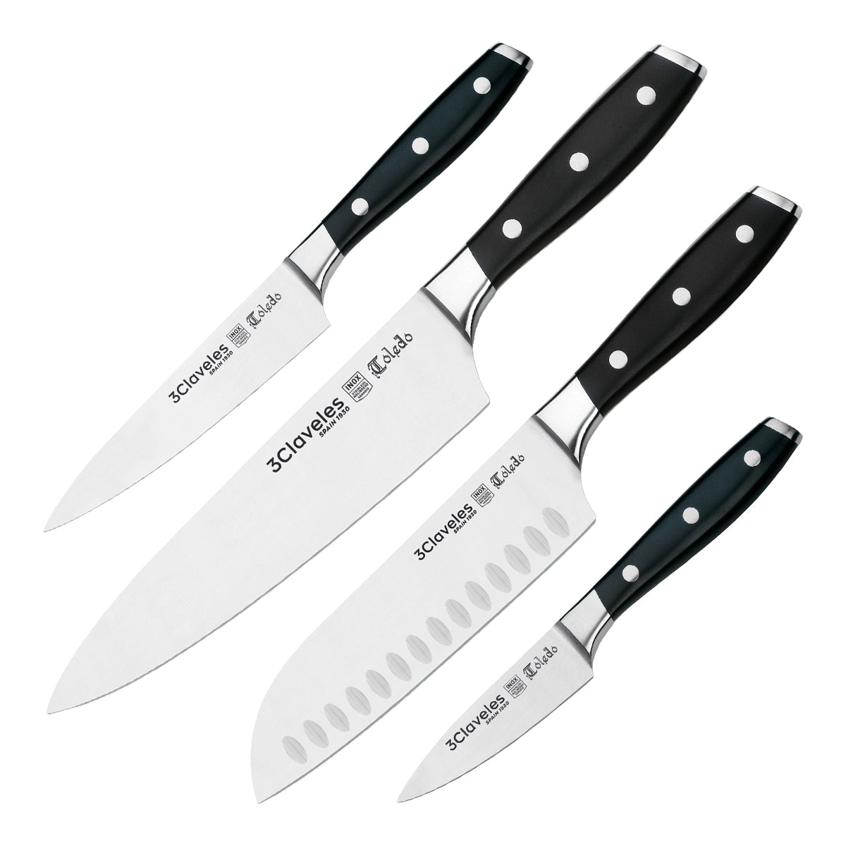 3 Claveles Toledo - Juego de 4 Cuchillos Profesionales Master Chef Acero Inoxidable Forjado