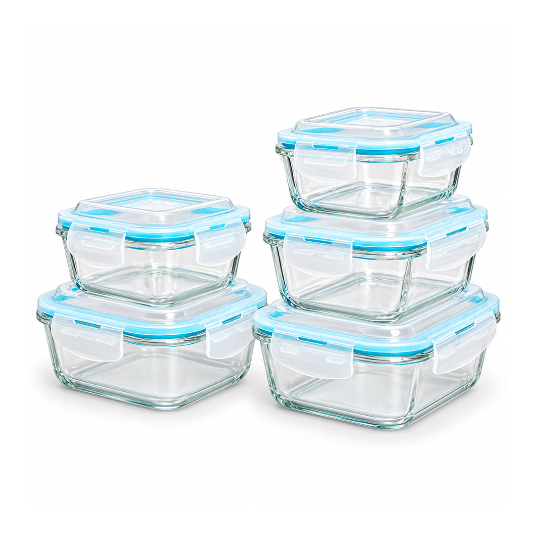 IBILI Eco - Set de 5 Recipientes Multiformato en Vidrio Templado. Aptos Microondas