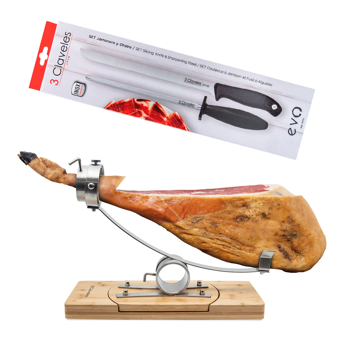 3 Claveles 01742 - Soporte Jamonero Basculante 360º con Cabezal Giratorio y KIT EVO