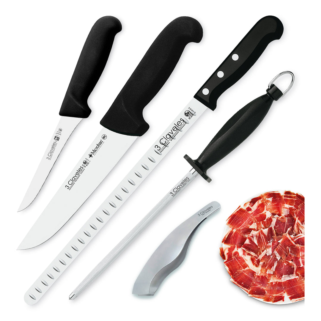 Claveles Premium - Kit Profesional de Cuchillo Jamonero Deshuesadores Chaira y Pinzas