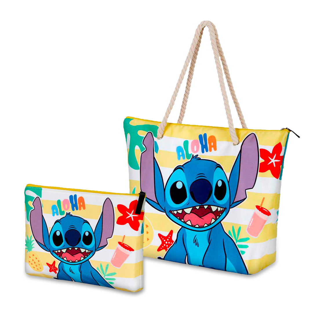 KARACTERMANIA - Bolsa de Playa Soleil con Neceser de Regalo. Lilo y Stitch Sun