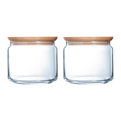 Luminarc Pure Jar - Juego de 2 Botes Redondos de 0.5L en Vidrio con Tapa de Madera