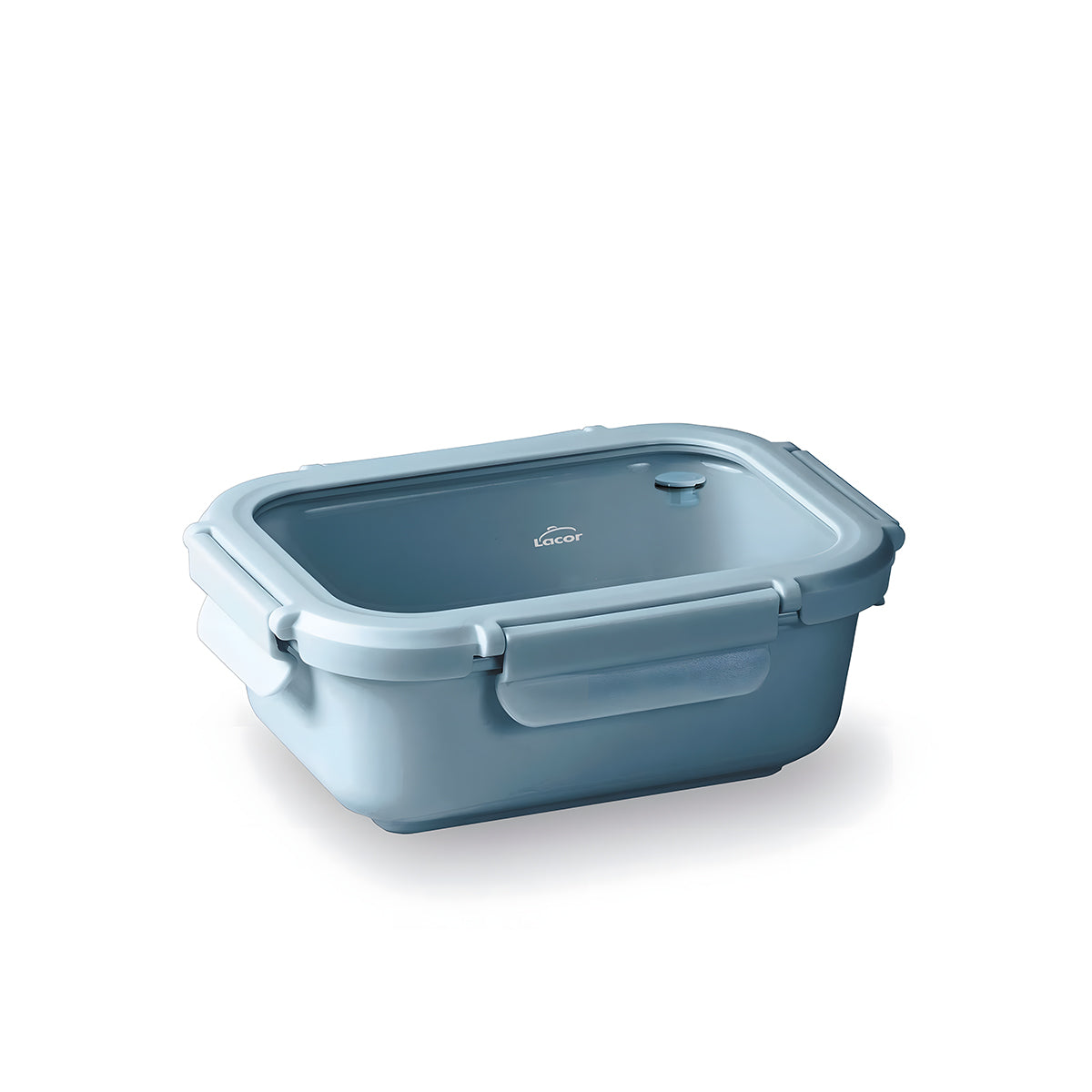 LACOR Ceram - Recipiente Rectangular de 0.4L en Cerámica y Tapa de Cristal Apto Microondas. Blue