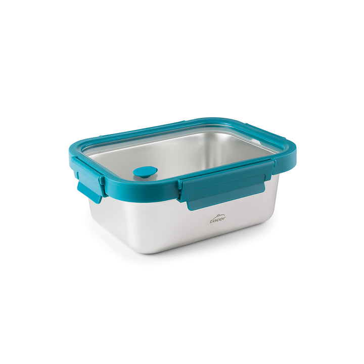Lacor Etern - Recipiente Rectangular de 0.5L en Acero y Tapa de Cristal Apto Microondas