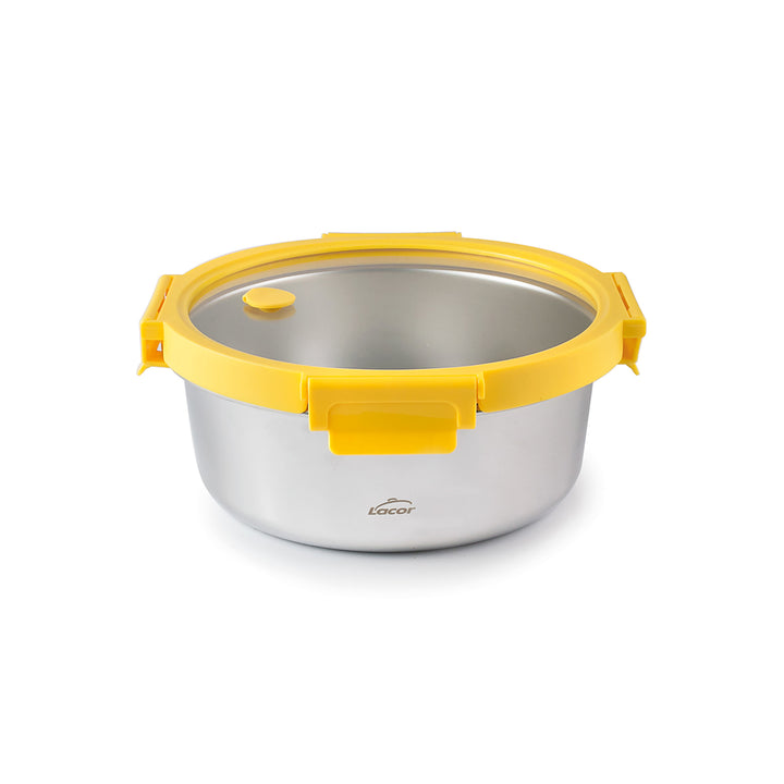LACOR Etern - Recipiente Redondo de 0.7L en Acero y Tapa de Cristal Apto Microondas