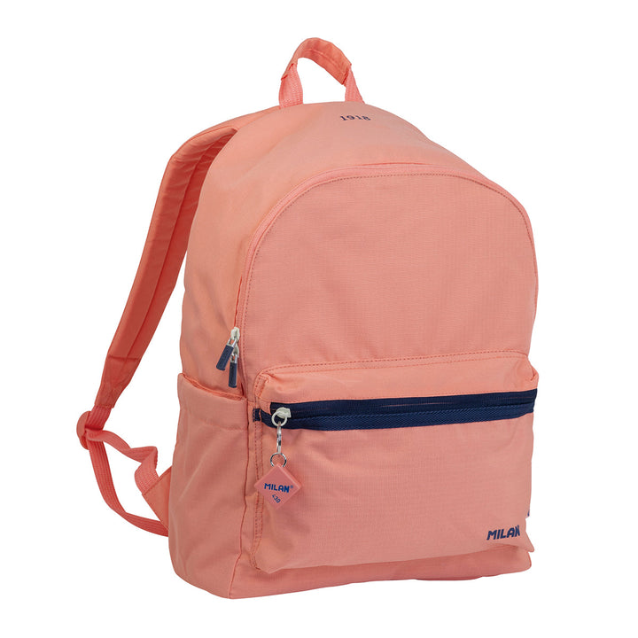 MILAN 1918 -  Pack Escolar con Mochila Urbana Clásica y Estuche 2 Cremalleras. Rosa