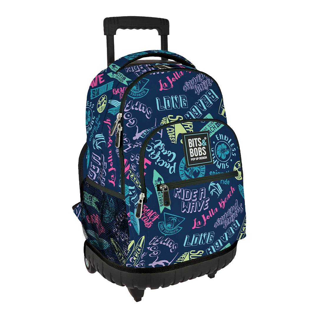 Grafoplás Design - Mochila Escolar 3 Cremalleras y Carrito Integrado. Acolchada. Beach