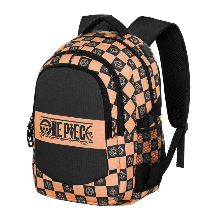 ONE PIECE Chess - Mochila Escolar Impermeable Running Plus para Portatil y USB. Camel