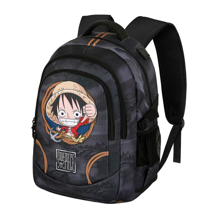 ONE PIECE Ropes - Mochila Escolar Impermeable Running Plus para Portatil y USB. Negro