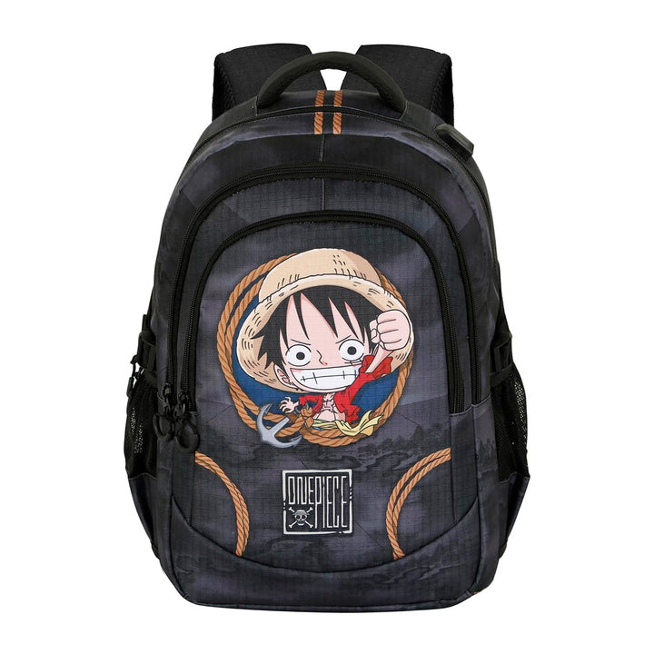 ONE PIECE Ropes - Mochila Escolar Impermeable Running Plus para Portatil y USB. Negro