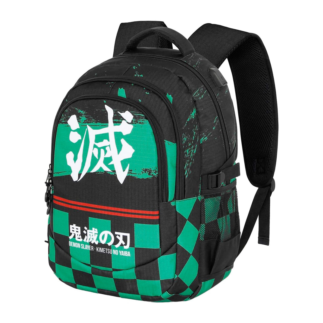 DEMON SLAYER Sutoriku - Mochila Escolar Impermeable Running Plus para Portatil y USB. Verde