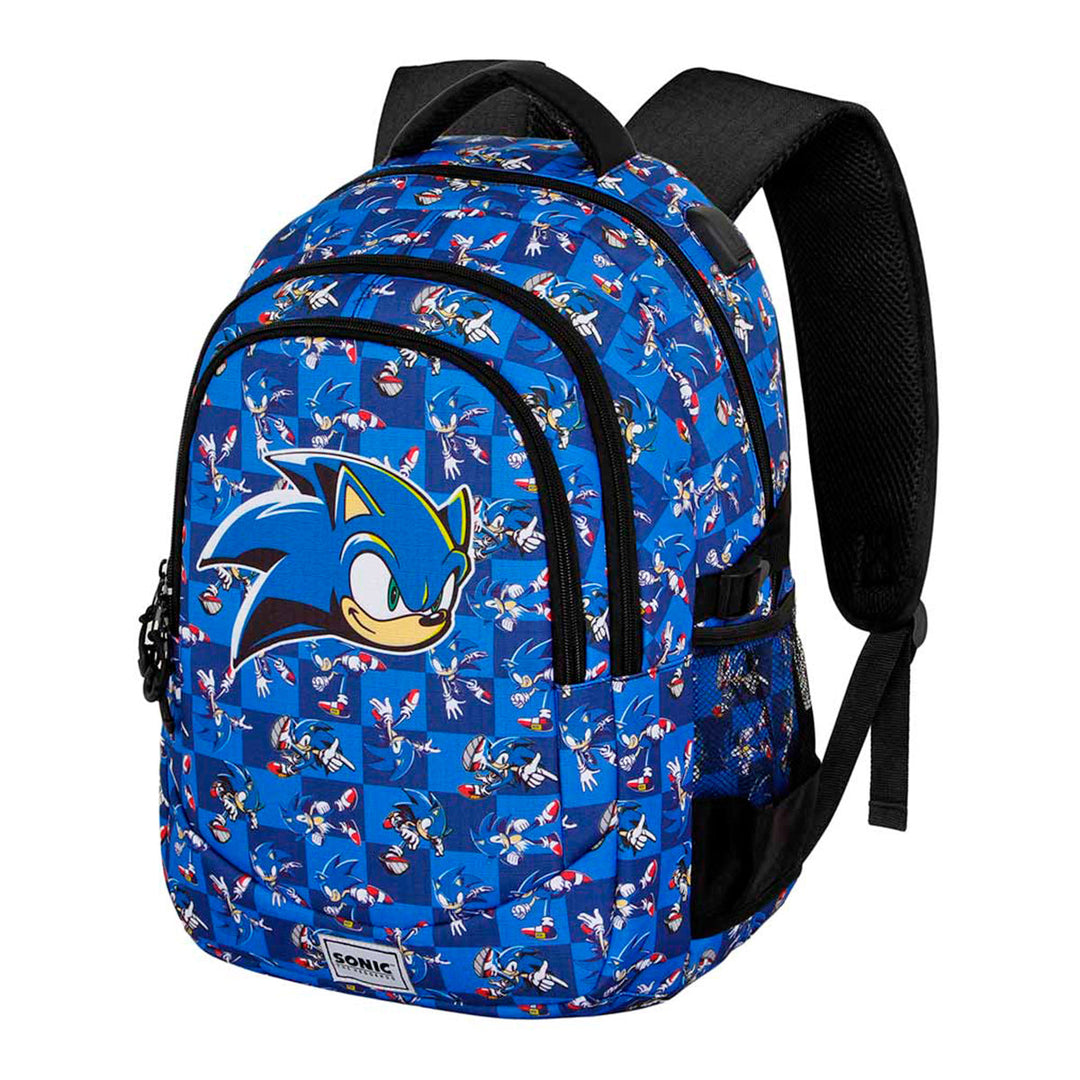 SONIC Action - Mochila Escolar Impermeable Running Plus para Portatil y USB. Azul