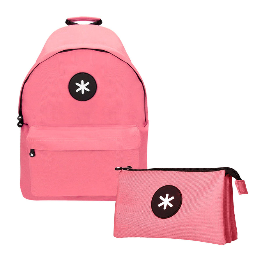 ANTARTIK - Conjunto Escolar con Mochila y Estuche Triple 2 Cremalleras. Rosa