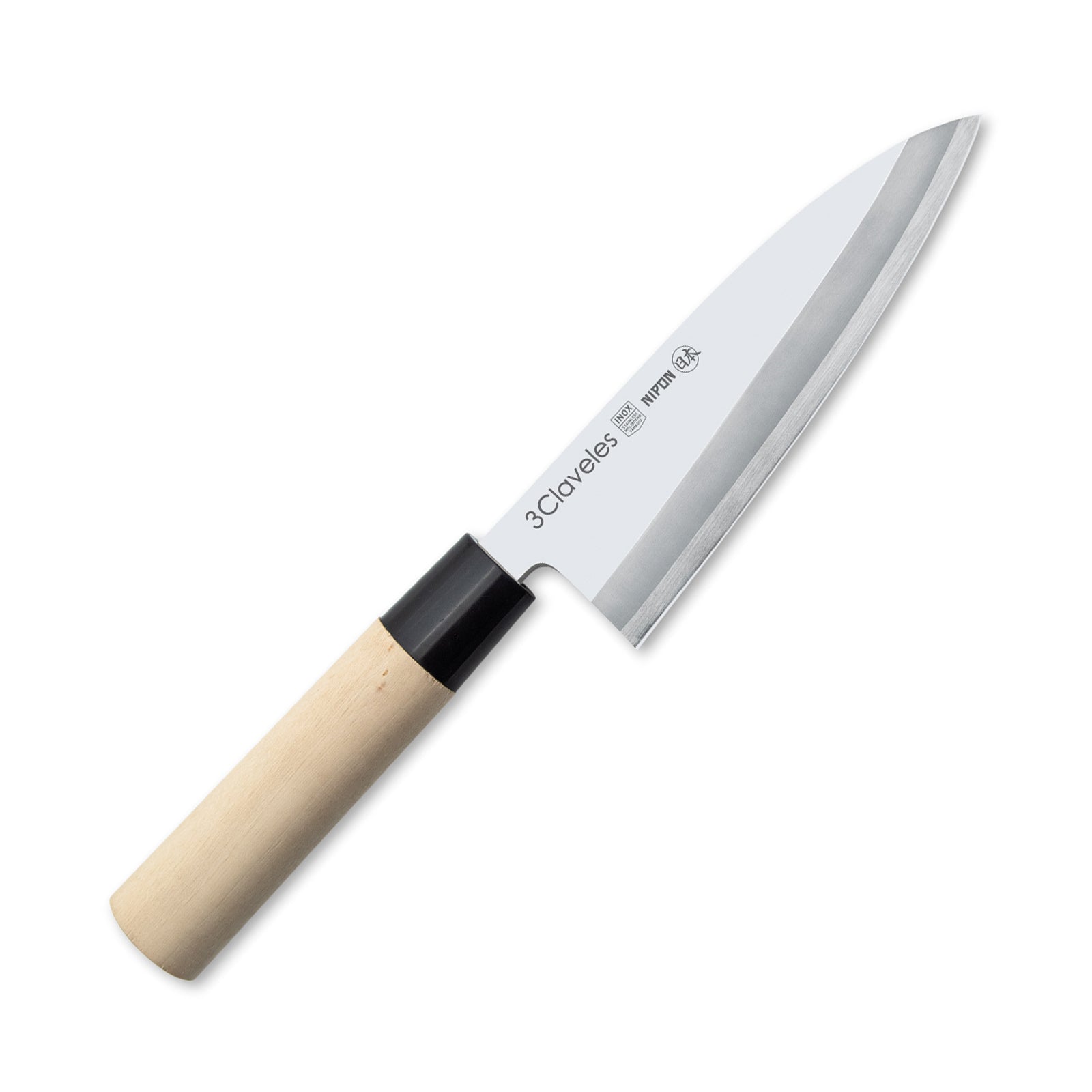 3 Claveles NIPON - Cuchillo Japones Deba 15 cm Acero Inoxidable y Mango Madera de Arce