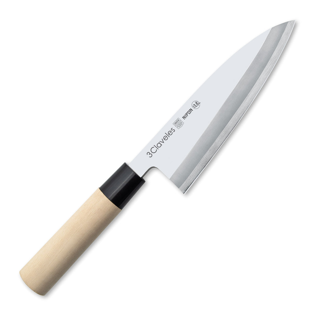 3 Claveles NIPON - Cuchillo Japones Deba 21 cm Acero Inoxidable y Mango Madera de Arce